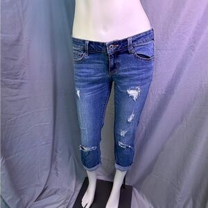 Arizona Jean Company Women's Cropped Distressed Blue Jeans